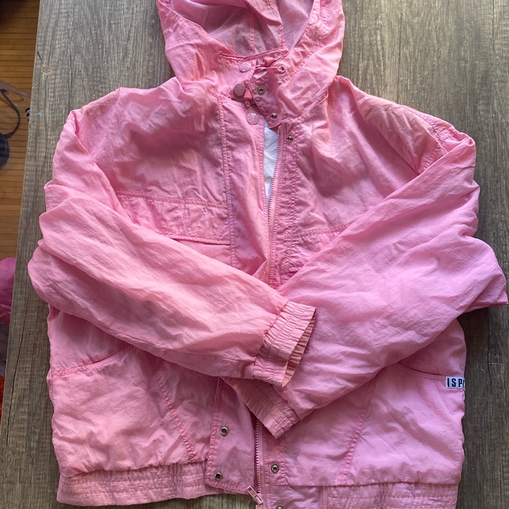 Vintage pink hooded oversized bomber jacket